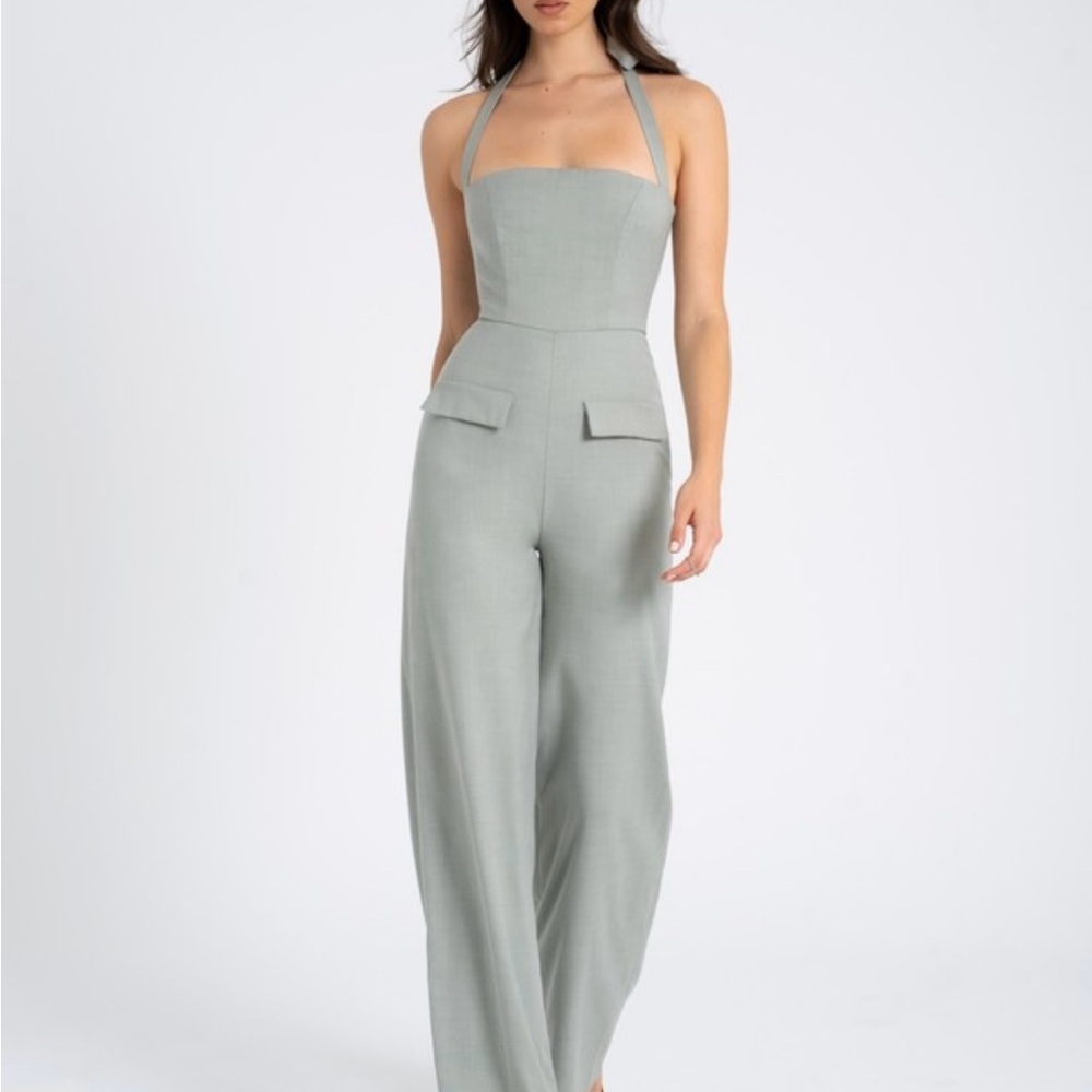 Zaria Sage Green Halter Jumpsuit- Miss Circle